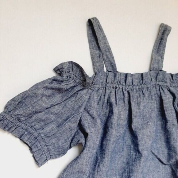 JOE FRESH Off Shoulder Short Sleeve Chambray Blue Top Sz S - Picture 3 of 13